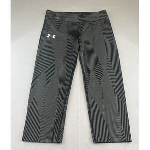 Under Armour Girls Youth Large YL Black Capri Leggings‎ Patterned Athletic, EUC